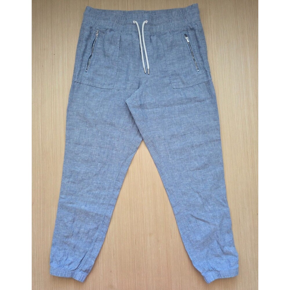 Athleta Women's 12 Cabo 100% Linen Pull On Jogger Pants Light Blue Drawstring